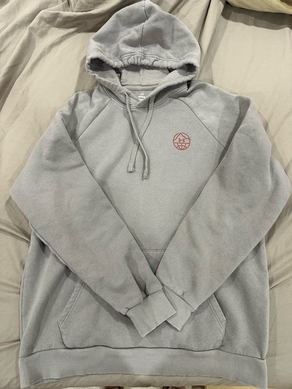Under Armour Light Gray Pullover Hoodie with Red Logo - Men's